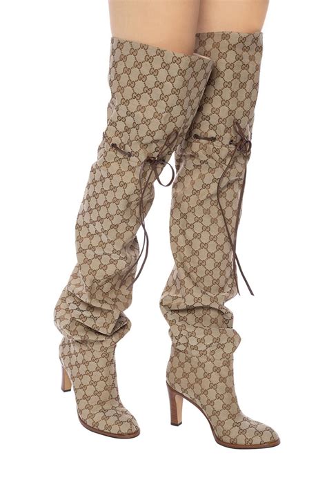 gucci combat boots women|Gucci print thigh high boots.